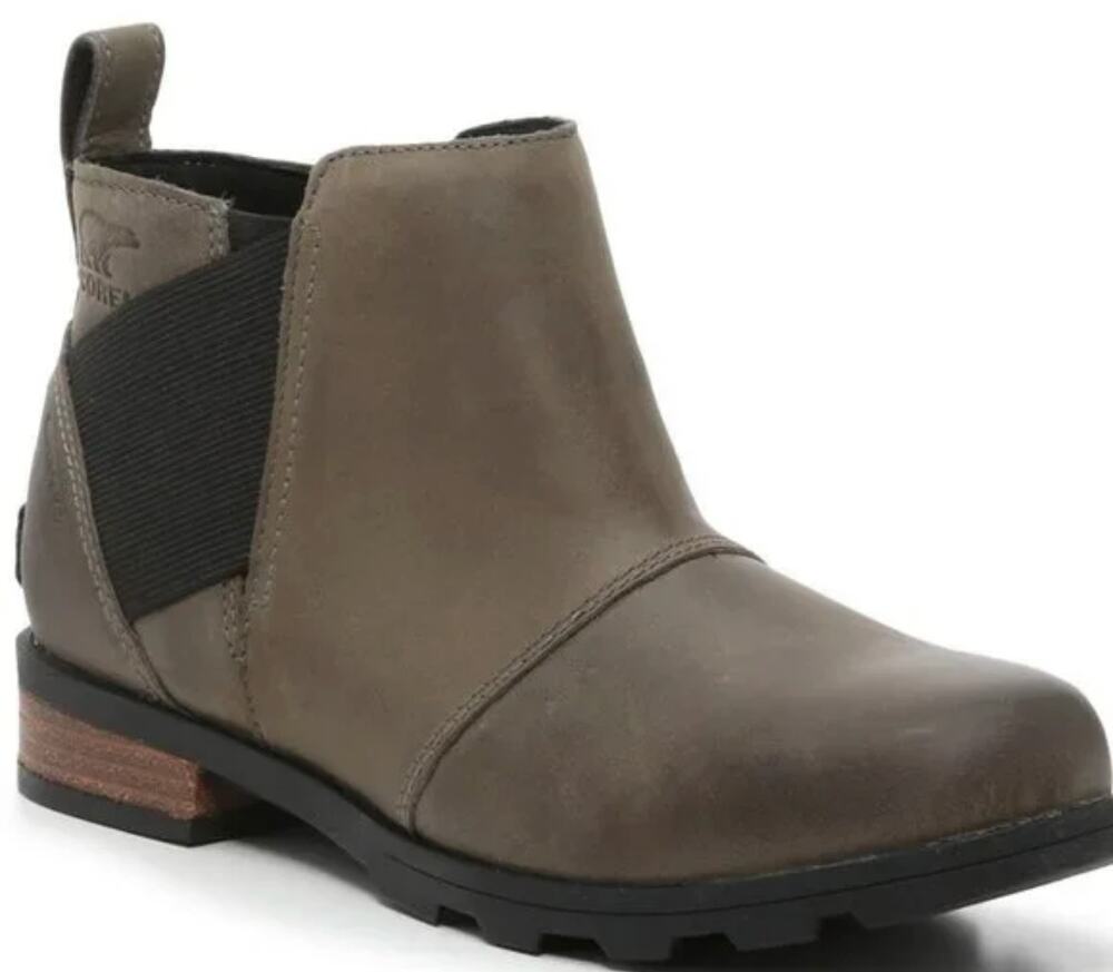 Sorel Emelie III Chelsea Boots Waterproof Full-Grain Leather Slip On Gray 9.5